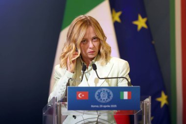 Roma, İtalya 29.4.2025: İtalya Başbakanı Giorgia Meloni, Türkiye Cumhurbaşkanı Recep Tayyip Erdoğan 'ı Roma ile Ankara arasındaki dördüncü zirvenin yapılacağı Villa Pamphili' de karşıladı.