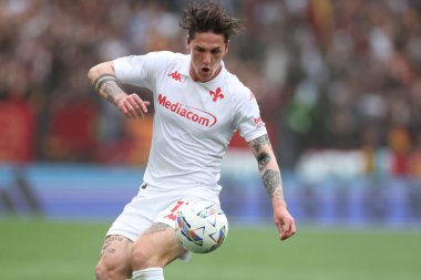 Roma, İtalya 04.05.2025: İtalya Futbol Şampiyonası sırasında Fiorentina 'dan Nicolo Zaniolo Serie A Enilive 2024-2025 Roma - ACF Fiorentina maçında Roma' daki Stadio Olimpico.