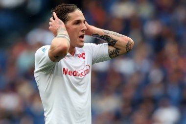 Roma, İtalya 04.05.2025: İtalya Futbol Şampiyonası sırasında Fiorentina 'dan Nicolo Zaniolo Serie A Enilive 2024-2025 Roma - ACF Fiorentina maçında Roma' daki Stadio Olimpico.