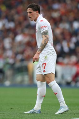 Roma, İtalya 04.05.2025: İtalya Futbol Şampiyonası sırasında Fiorentina 'dan Nicolo Zaniolo Serie A Enilive 2024-2025 Roma - ACF Fiorentina maçında Roma' daki Stadio Olimpico.