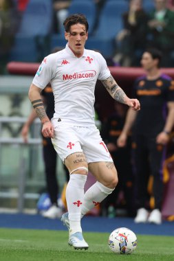 Roma, İtalya 04.05.2025: İtalya Futbol Şampiyonası sırasında Fiorentina 'dan Nicolo Zaniolo Serie A Enilive 2024-2025 Roma - ACF Fiorentina maçında Roma' daki Stadio Olimpico.
