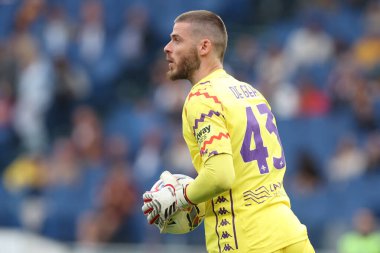 Roma, İtalya 04.05.2025: İtalyan futbol şampiyonluğu sırasında Dacid De Gea (Fiorentina) Serie A Enilive 2024-2025 Roma ACF Fiorentina 'ya karşı Roma' daki Stadio Olimpico 'da oynanan karşılaşma.