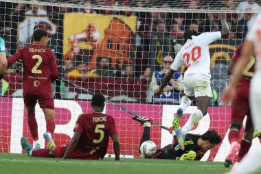Roma, İtalya 04.05.2025: İtalyan futbol şampiyonası Serie A Enilive 2024-2025 maçında Roma 'daki Stadio Olimpico' da AS Roma 'ya karşı ACF Fiorentina maçında gol kaydedildi.