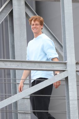 Roma İtalya 05.05.2025: Jannik Sinner için diskalifiye olduktan sonra ilk basın toplantısı, Roma 'daki Foro Italico merkez mahkemesinin basın odasında 2025 İbnl uluslararası tenis turnuvasında gerçekleşti.