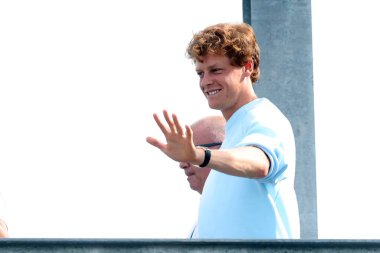 Roma İtalya 05.05.2025: Jannik Sinner için diskalifiye olduktan sonra ilk basın toplantısı, Roma 'daki Foro Italico merkez mahkemesinin basın odasında 2025 İbnl uluslararası tenis turnuvasında gerçekleşti.