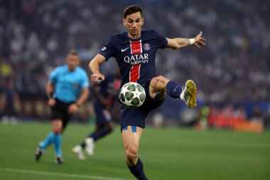 Münih, Almanya 31 Mayıs 2025: PSG 'den Fabian Ruiz 2024-2025 UEFA Şampiyonlar Ligi Finali sırasında Paris Saint Germain ile Münih' teki Allianz Arena maçında.