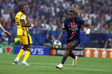 Münih, Almanya 31 Mayıs 2025: PSG 'den Ousmane Dembele 2024-2025 UEFA Şampiyonlar Ligi final maçı sırasında Paris Saint Germain ile Münih' teki Allianz Arena maçında.