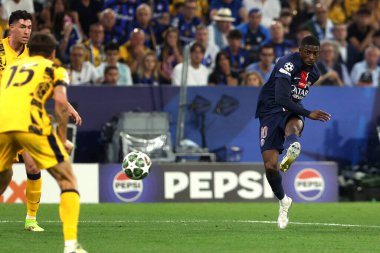Münih, Almanya 31 Mayıs 2025: PSG 'den Ousmane Dembele 2024-2025 UEFA Şampiyonlar Ligi final maçı sırasında Paris Saint Germain ile Münih' teki Allianz Arena maçında.
