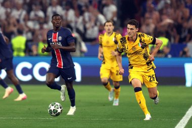 Münih, Almanya 31 Mayıs 2025: 2024-2025 UEFA Şampiyonlar Ligi Finali sırasında Münih 'teki Allianz Arena' da Paris Saint Germain ile Inter Milan arasında oynanan karşılaşma..