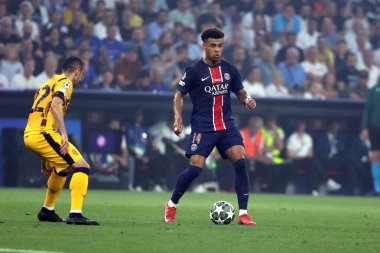 Münih, Almanya 31 Mayıs 2025: PSG 'den Desire Doue 2024-2025 UEFA Şampiyonlar Ligi final maçı sırasında Paris Saint Germain ile Inter Milan arasında Münih' teki Allianz Arena 'da oynanacak..