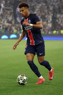 Münih, Almanya 31 Mayıs 2025: PSG 'den Desire Doue 2024-2025 UEFA Şampiyonlar Ligi final maçı sırasında Paris Saint Germain ile Inter Milan arasında Münih' teki Allianz Arena 'da oynanacak..