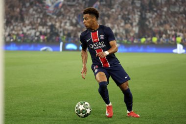 Münih, Almanya 31 Mayıs 2025: PSG 'den Desire Doue 2024-2025 UEFA Şampiyonlar Ligi final maçı sırasında Paris Saint Germain ile Inter Milan arasında Münih' teki Allianz Arena 'da oynanacak..