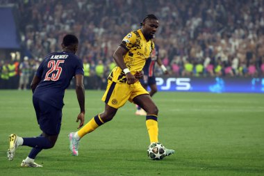 Münih, Almanya 31 Mayıs 2025: Marcus Thuram 2024-2025 UEFA Şampiyonlar Ligi Finali sırasında Paris Saint Germain ile Inter Milan arasında Münih 'teki Allianz Arena' da oynanan karşılaşmada.