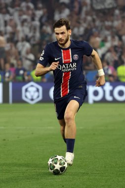 Münih, Almanya 31 Mayıs 2025: PSG 'den Khvicha Kvaratskhelia 2024-2025 UEFA Şampiyonlar Ligi Finali sırasında Paris Saint Germain ile Inter Milan arasında Münih' teki Allianz Arena 'da oynanan karşılaşmada.
