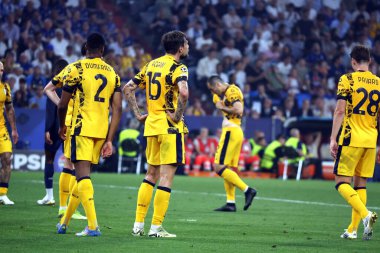 Münih, Almanya 31 Mayıs 2025: 2024-2025 UEFA Şampiyonlar Ligi Finali sırasında Paris Saint Germain ile Münih 'teki Allianz Arena maçında Francesco Acerbi.