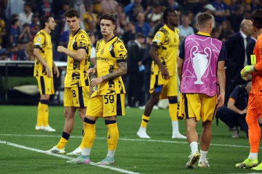 Münih, Almanya 31 Mayıs 2025: 2024-2025 UEFA Şampiyonlar Ligi finalinde Paris Saint Germain ile Münih 'teki Allianz Arena arasında oynanan maçın ardından Nicola Zalewski hayal kırıklığı.