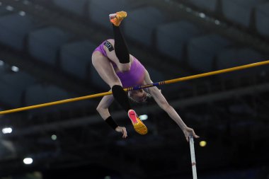 Roma, İtalya 6 Haziran 2025: Wanda Diamond Ligi - Roma 'daki Stadio Olimpico Olimpiyatları' nda Atletizm dalında 2025 Altın Gala Pietro Mennea dalında bayanlar kutup kasası, Sandi Morris (ABD) 