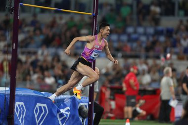 Roma, İtalya 6 Haziran 2025: Erkekler Yüksek Atlayışı, Woo Sanghyeok (KOR) Wanda Diamond Ligi Altın Gala Pietro Mennea 2025 Roma Olimpiyatları 'nda mücadele ediyor.