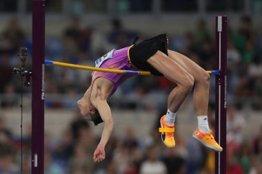 Roma, İtalya 6 Haziran 2025: Erkekler Yüksek Atlayışı, Woo Sanghyeok (KOR) Wanda Diamond Ligi Altın Gala Pietro Mennea 2025 Roma Olimpiyatları 'nda mücadele ediyor.