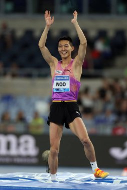 Roma, İtalya 6 Haziran 2025: Erkekler Yüksek Atlayışı, Woo Sanghyeok (KOR) Wanda Diamond Ligi Altın Gala Pietro Mennea 2025 Roma Olimpiyatları 'nda mücadele ediyor.