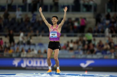 Roma, İtalya 6 Haziran 2025: Erkekler Yüksek Atlayışı, Woo Sanghyeok (KOR) Wanda Diamond Ligi Altın Gala Pietro Mennea 2025 Roma Olimpiyatları 'nda mücadele ediyor.