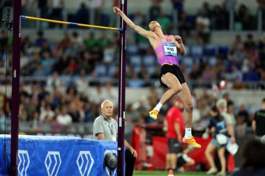 Roma, İtalya 6 Haziran 2025: Erkekler Yüksek Atlayışı, Woo Sanghyeok (KOR) Wanda Diamond Ligi Altın Gala Pietro Mennea 2025 Roma Olimpiyatları 'nda mücadele ediyor.