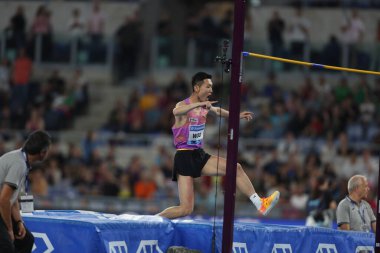 Roma, İtalya 6 Haziran 2025: Erkekler Yüksek Atlayışı, Woo Sanghyeok (KOR) Wanda Diamond Ligi Altın Gala Pietro Mennea 2025 Roma Olimpiyatları 'nda mücadele ediyor.