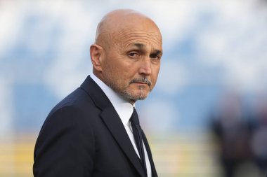 Reggio Emilia, İtalya 9 Haziran 2025: 2026 Dünya Kupası ön eleme karşılaşması öncesinde İtalya 'nın Luciano Spalletti teknik direktörü İtalya, Reggio Emilia stadyumunda Moldova' ya karşı, Stadio Citt del Tricolore. 