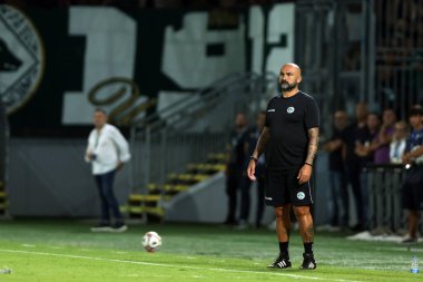 Frosinone, İtalya - 24 Ağustos 2025: Raffaele Biancolino teknik direktörü Avellino, Frosinone Calcio ile ABD Avellino 1912 arasındaki Serie B 2025-2026 maçında Benito Stirpe Stadyumu 'nda görüldü..