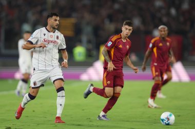 Roma, İtalya - 23 Ağustos 2025: Roma, Bologna 'dan Charalampos Lykogiannis, Roma' nın Olimpiyat Stadyumu 'nda Roma - Bologna FC 1909 arasındaki Serie A Enilive 2025-2026 maçının birinci günü.