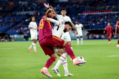 Roma, İtalya - 2 Ekim 2025: Roma Olimpiyat Stadyumu 'nda AS Roma-LOSC Lille arasındaki 2025 / 2026 UEFA Ligi sırasında eylem halinde görüldü.