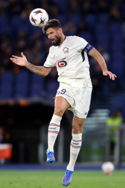 Roma, İtalya - 2 Ekim 2025: Olivier Giroud UEFA Ligi 2025 / 2026, 2. gün Roma 'daki Olimpiyat Stadyumu' nda AS Romanlar ve LOSC Lille karşı karşıya geldi.