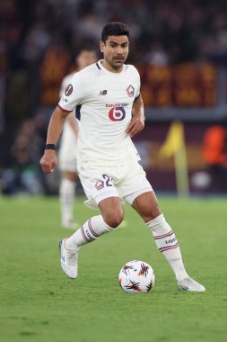 Roma, İtalya - 2 Ekim 2025: Lille 'li Benjamin Andre UEFA Ligi 2025 / 2026, 2. gün Roma' daki Olimpiyat Stadyumu 'nda AS Romanlar Lille' e karşı