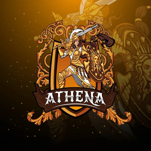 Athena Bogini Esport Maskotka Projekt Logo Ilustracja — Wektor stockowy