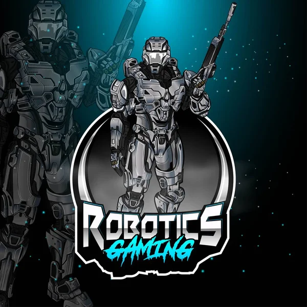 Μελλοντικοί Ρομποτικοί Στρατιώτες Λογότυπο Μασκότ Παιχνιδιών Esport — Διανυσματικό Αρχείο
