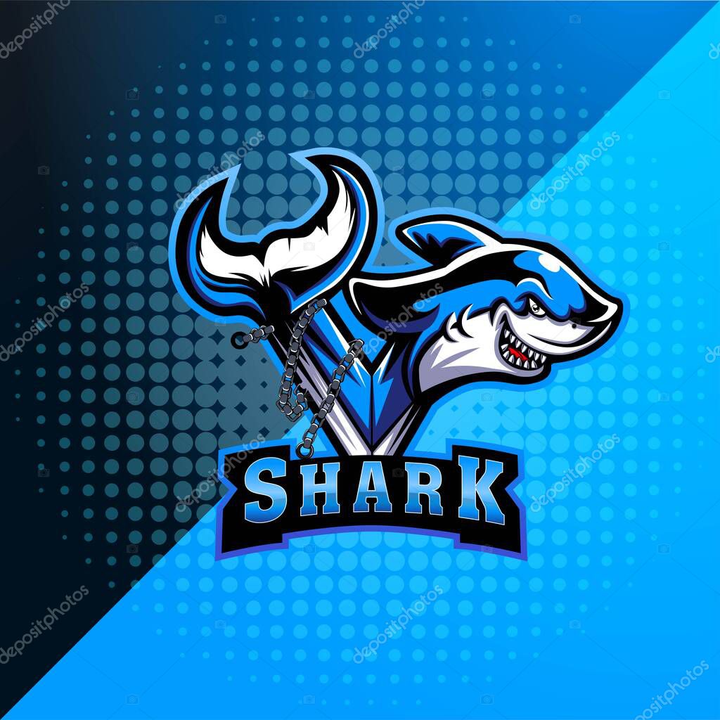 V Sign shark Esport gaming mascot logo