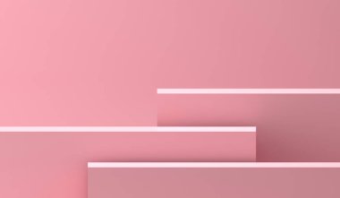 Pembe podyum, kozmetik ürün standı.