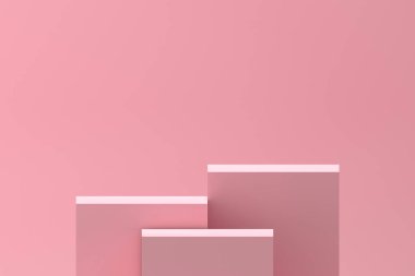 Pembe podyum, kozmetik ürün standı.