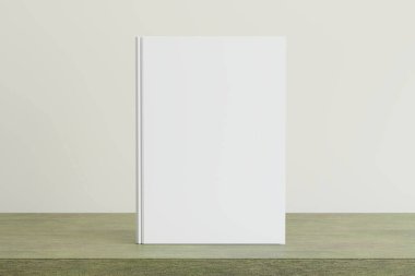 Boş kitap kapağı ahşap masada maket yap.. 