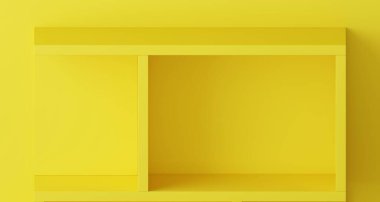 Ürün sunumu için asgari geometrik sarı raf ürün görüntüsü.