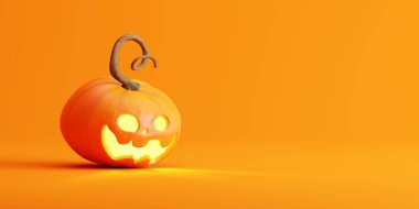 Turuncu arka planda Cadılar Bayramı kabağı. 3B görüntüleme