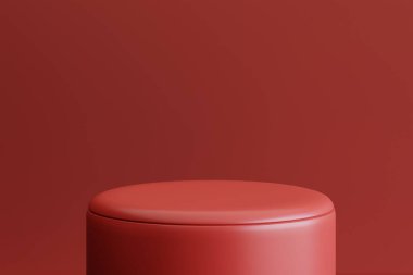 Ürün sunumu için kırmızı podyum. 3d renderin