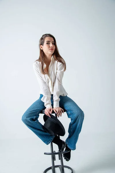 Beautiful Young Woman Posing Studio — Stock Photo, Image