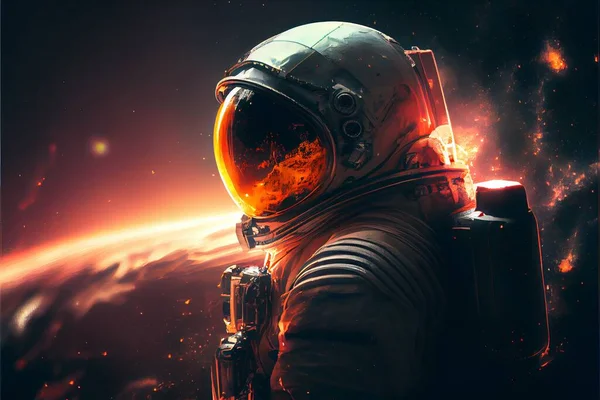astronaut in helmet. space for design