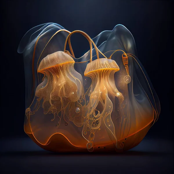 3d render of fantasy alien mushroom in glass vase with white background