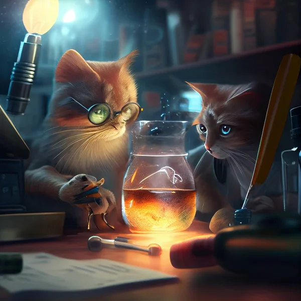 cat and kitten in the laboratory.