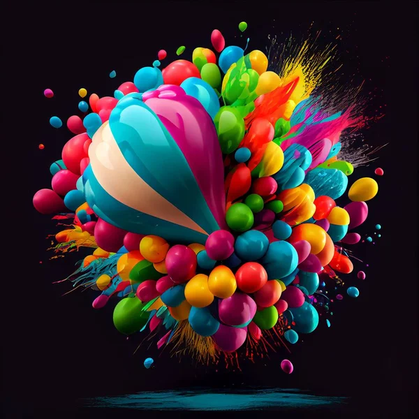 colorful balloons in the form of a rainbow. 3d rendering