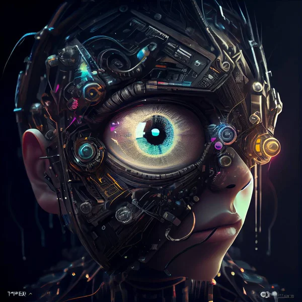 cyborg with eye and artificial intelligence concept. abstract 3d rendering