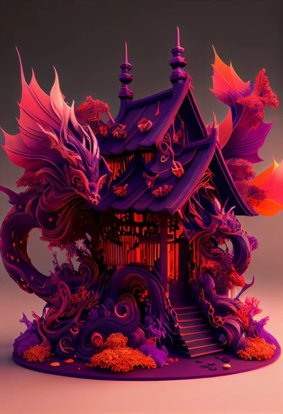 dragon and fantasy symbols on a black background