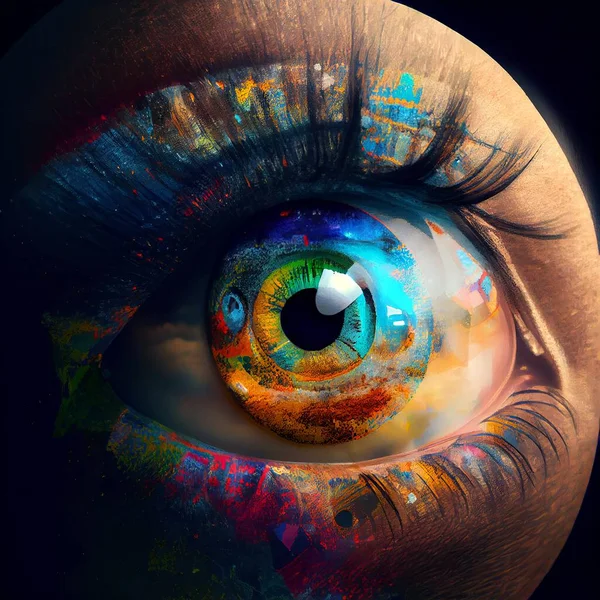 eye of the woman\'s eyes with colorful paint